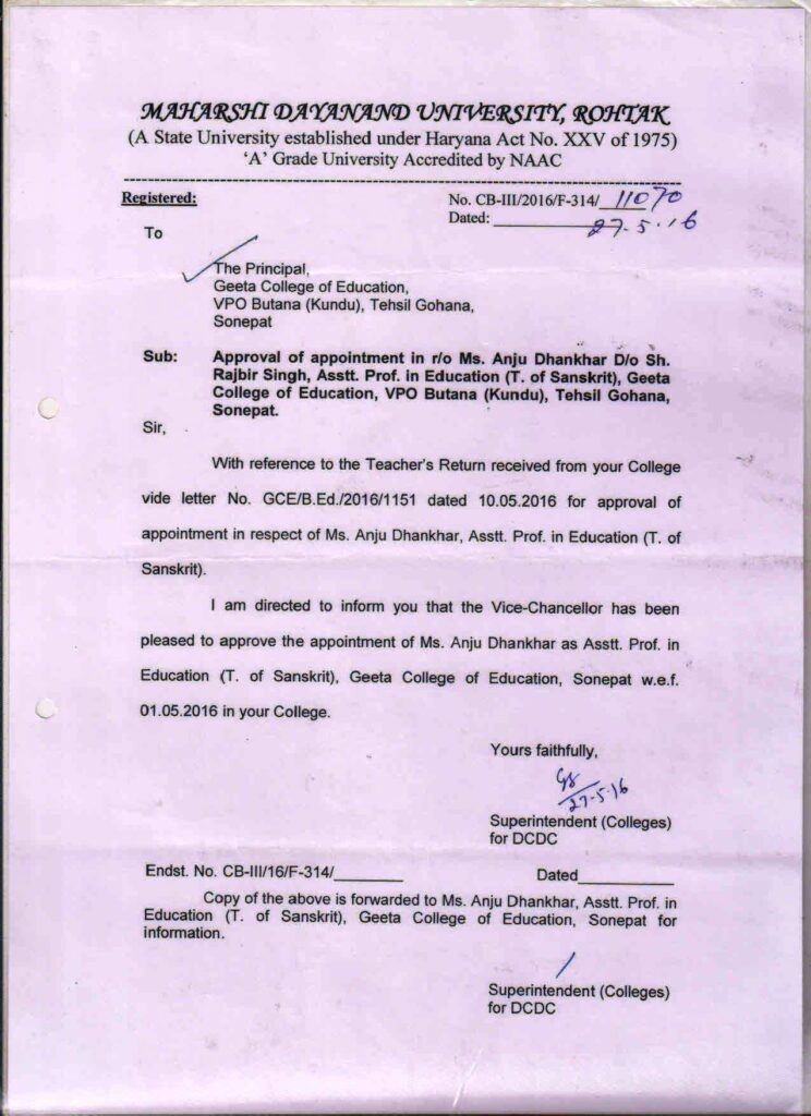 STAFF RECOG LETTERS