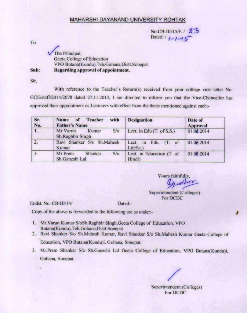 STAFF RECOG LETTERS